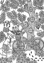 Mystery of the Abandoned Bicycle, ink drawing