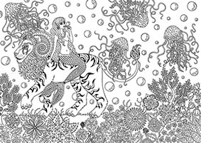 The Lion and the Mermaid, ink drawing