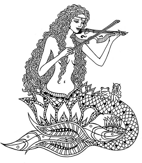 drawing of mermaid playing the violin